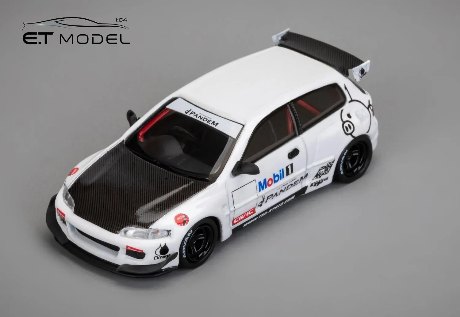 ET Model x Model Collect MC Pandem Honda Civic EG6 5th Gen Mk5 Rocket Bunny Wide-Body Modified (Mobil 1 Livery/Carbon hood)