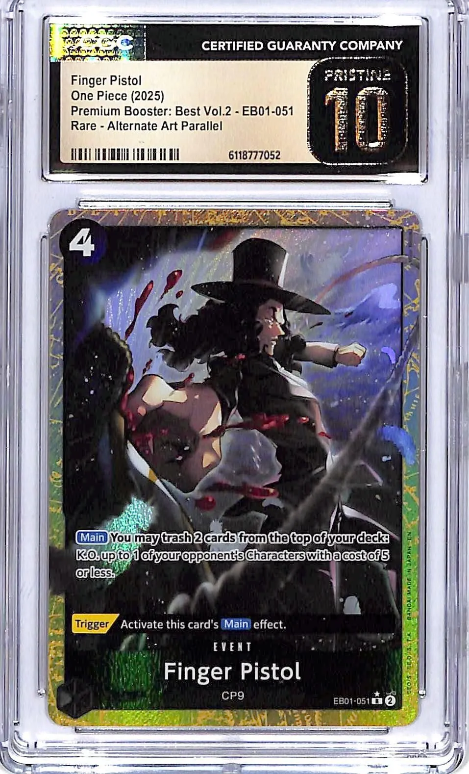 One Piece Premium Booster Best Vol 2 EB01 Finger Pistol 051 Alternate Art CGC 10 Pristine
