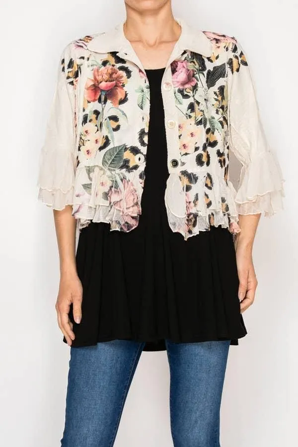 Cropped Button-Up Ruffle Detailed Jacket