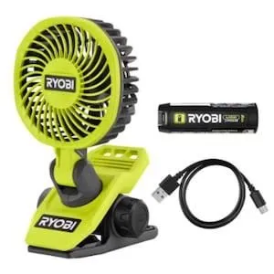 RYOBI USB Lithium Clamp Fan Kit with 2.0 Ah USB Lithium Battery