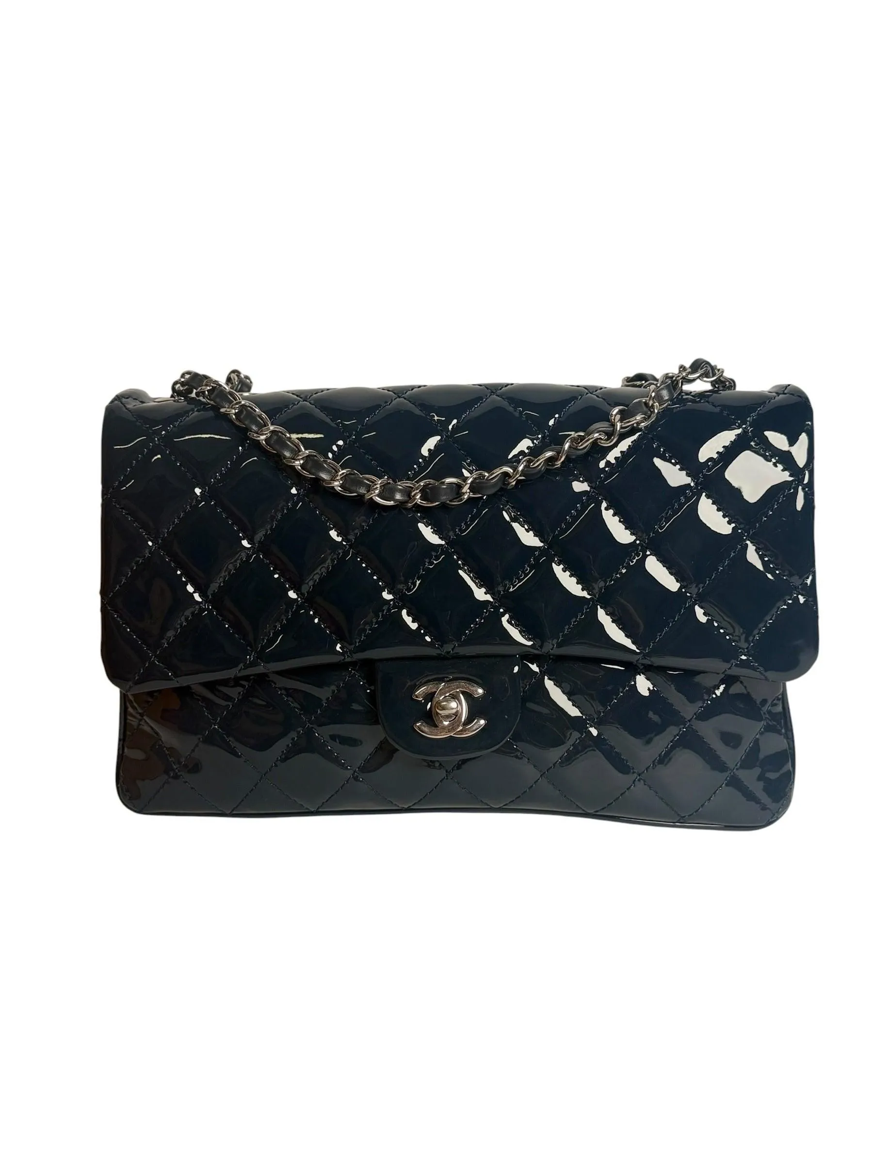 Patent Midnight Navy Accordion Flap