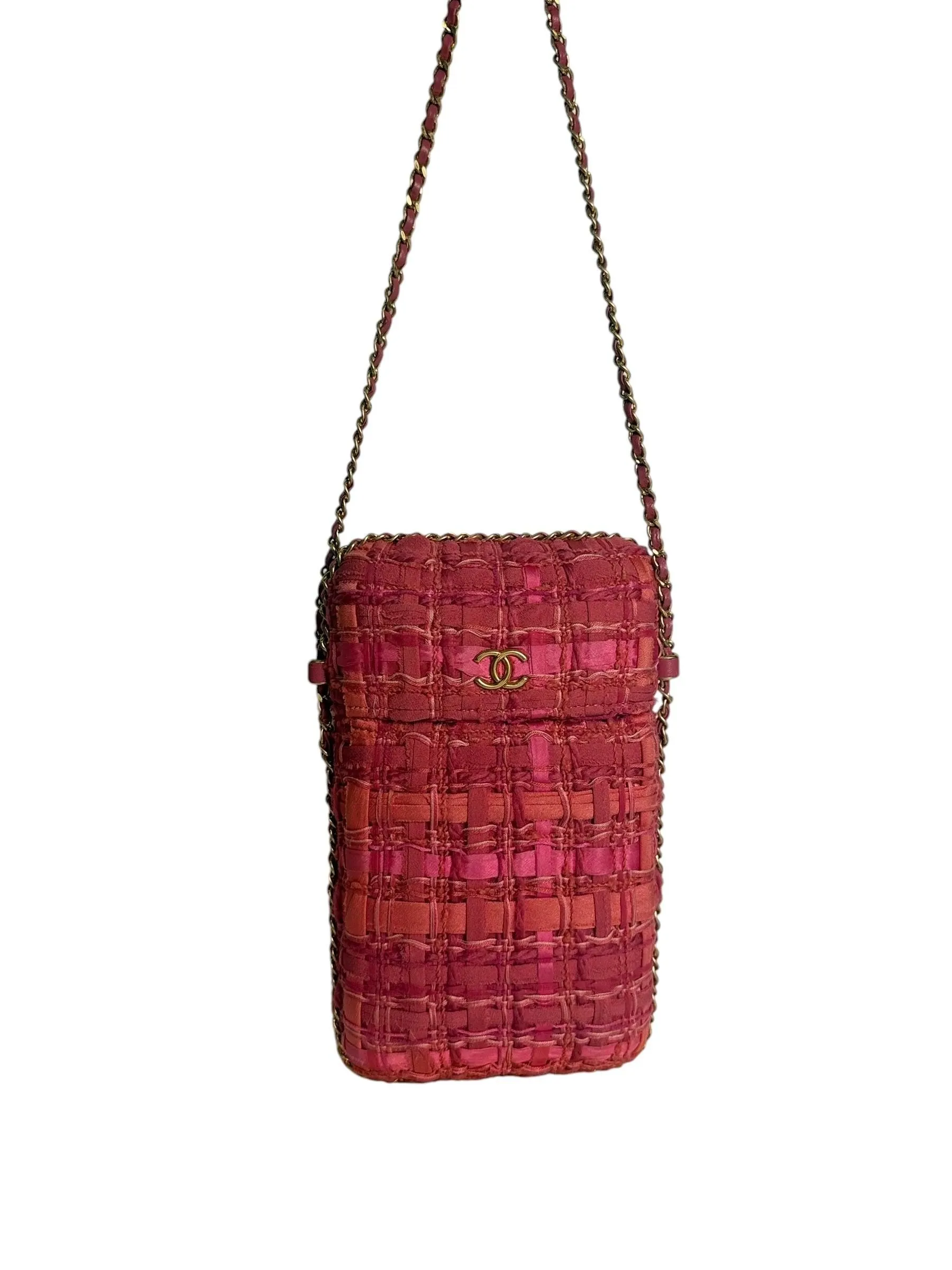 Chanel Pink Tweed Phone Holder GHW