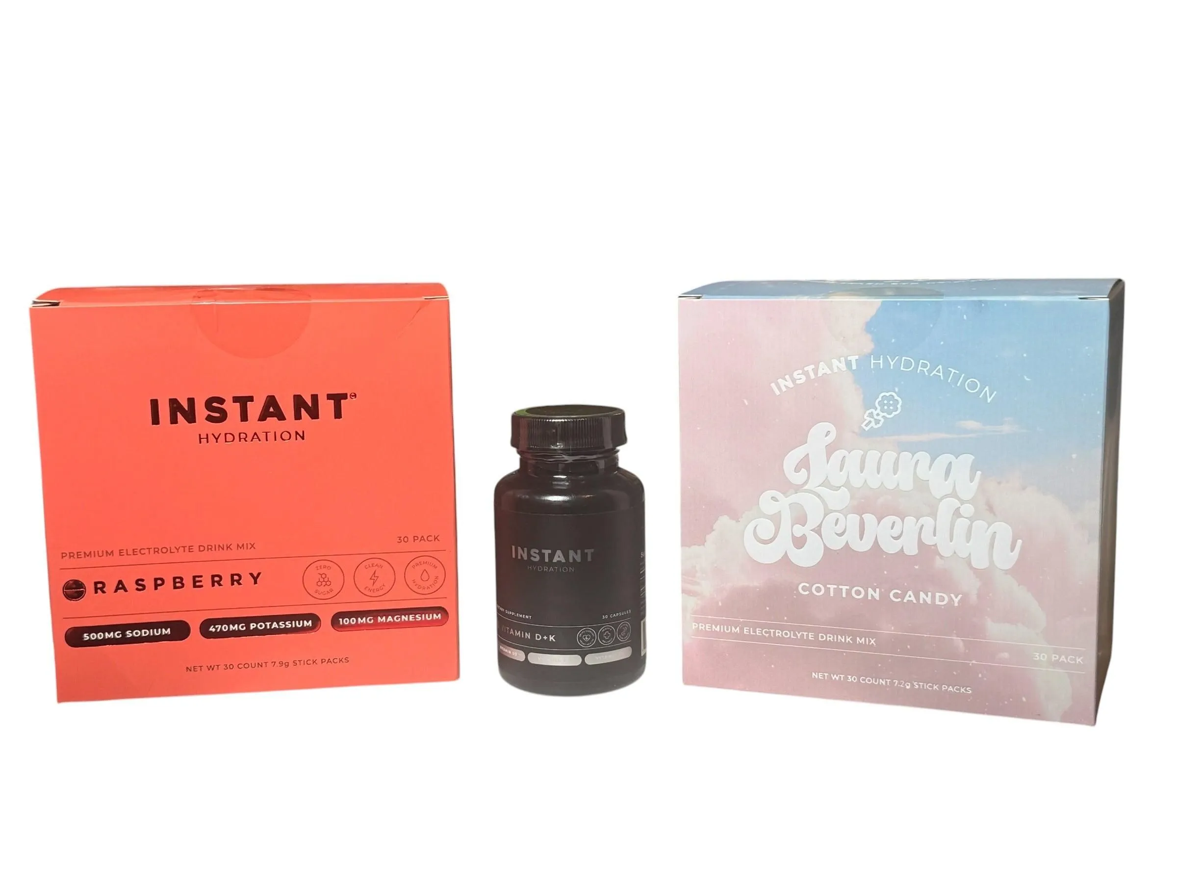 Instant Hydration Laura Beverlin Cotton Candy raspberry *COMBO 60 Packs total + vitamin D+K