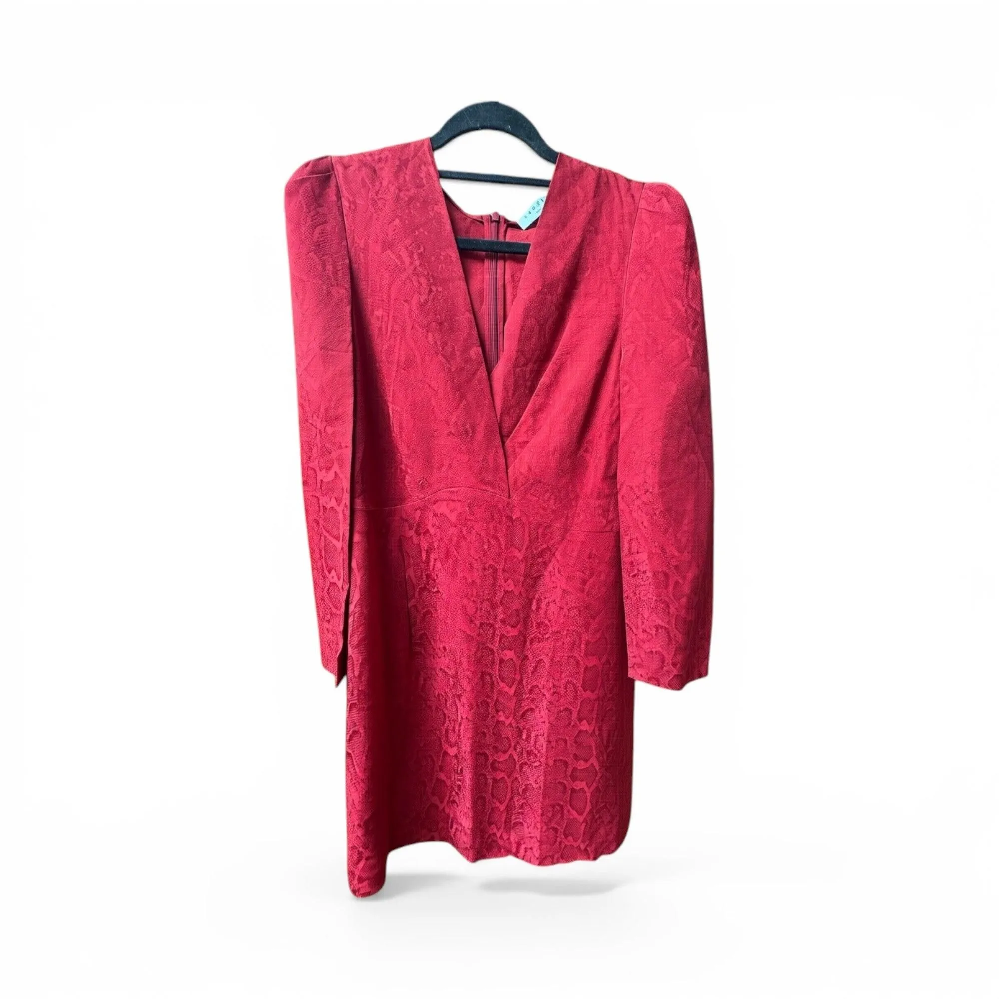 MSRP $395 NWT Sandro Paris Gloria Snake Jacquard Wrap Mini Dress Rouge Bordeaux FR 40 US 10