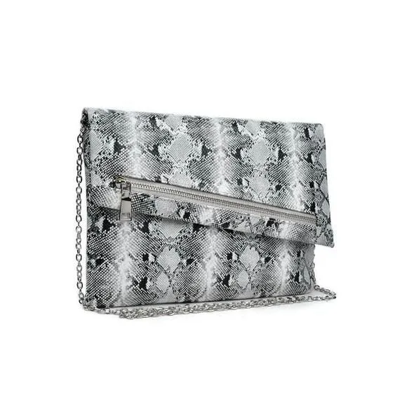 Product image for NWT Crossbody Clutch removable chain asymmetrical zipper pockets python snake