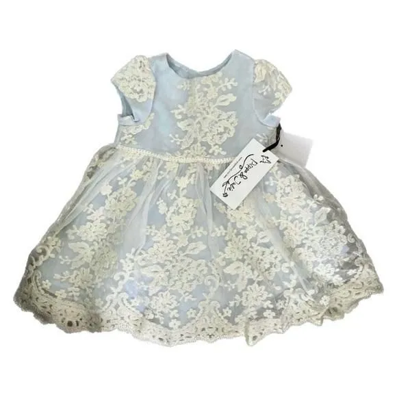 Product image for Pippa & Julie Lace Dress blue, flowers,baby/toddler size 12 months