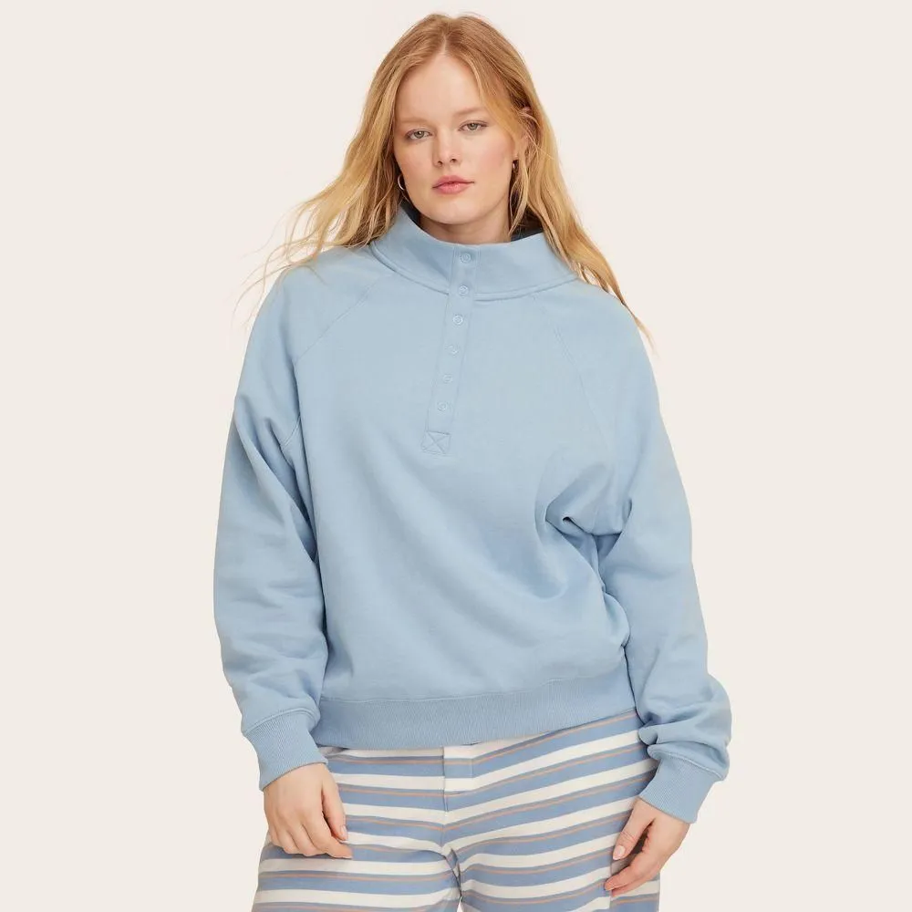 New without Tags - Women's Snap Mockneck Popover Sweatshirt - Parke Light Blue L/XL