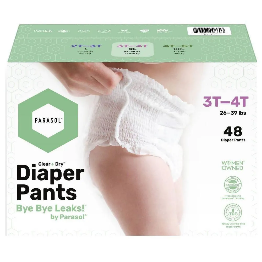 New without Tags - Size: 3T-4T - Parasol Clear+Dry Natural Disposable Diaper Pants - 3T-4T - 48ct