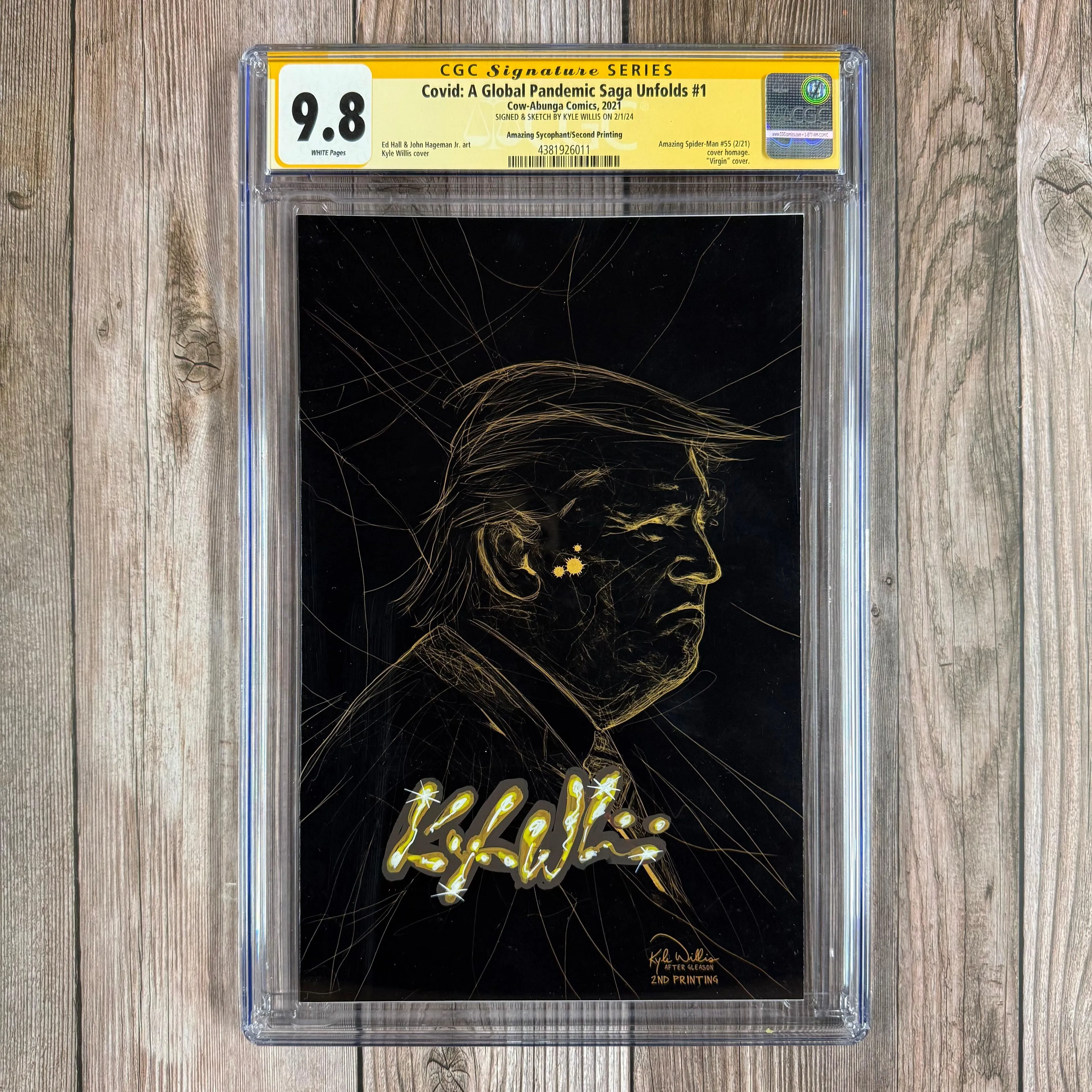 Covid: A Global Pandemic Saga Unfolds #1 CGC 9.8 WP SS Signed and Sketched by Kyle Willis, 2nd Print, Cover homage to Amazing Spider-Man #55 (2/21) “Virgin” cover (Cert 6011)