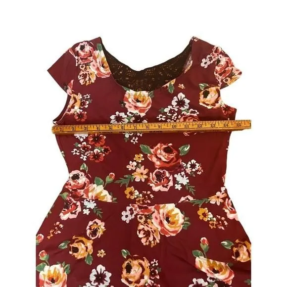 No Boundaries JRS A-Line Dress Red Maroon Floral Lace Back Jrs Sz 7-9  Medium  Whatnot: Shop, Sell, Connect