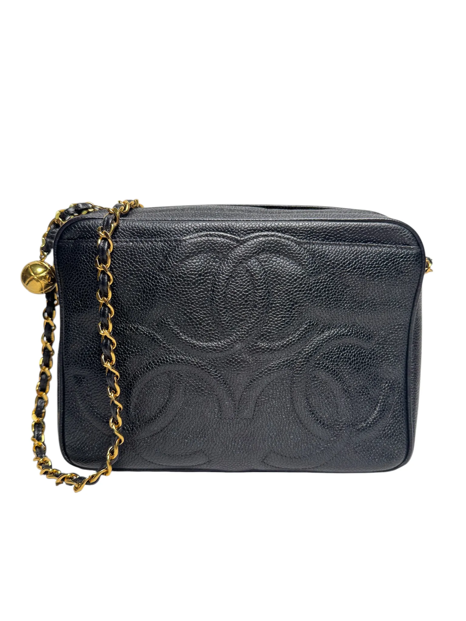 Chanel Black Caviar Vintage Camera Bag Crossbody 24k GHW