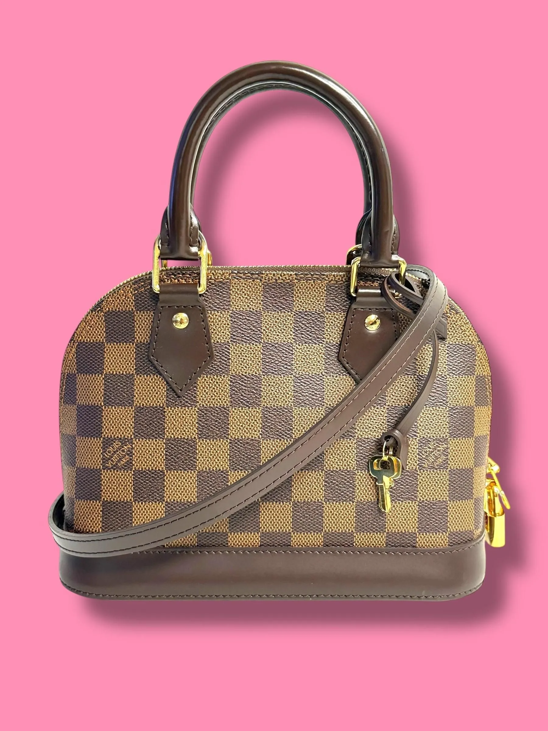 TBC141 LOUIS VUITTON Damier Ebene Alma BB with Strap, Lock & Keys FL4199