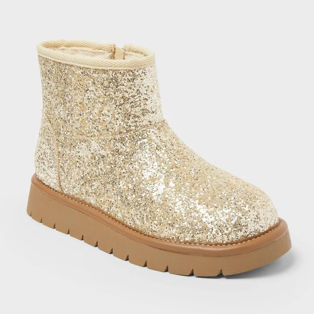 New without Tags - Girls' Honor Faux Suede Style Boots - Cat & Jack Gold 1