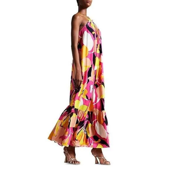 Ted Baker Ikella Strappy Linen Maxi Dress with Pleat Detail Bright Pink   Whatnot: Shop, Sell, Connect