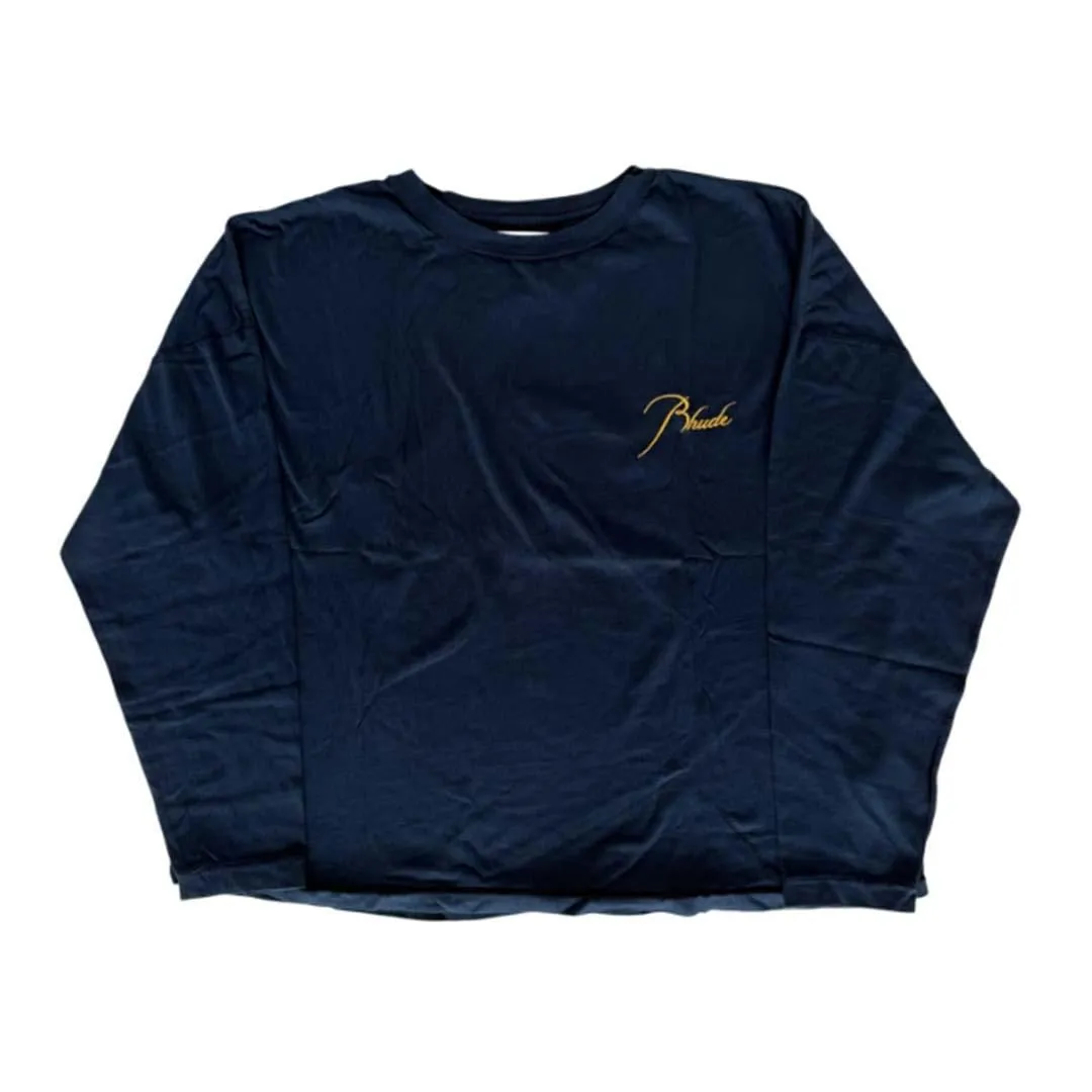 Rhude Classique Reverse Long Sleeve Tee Navy Yellow