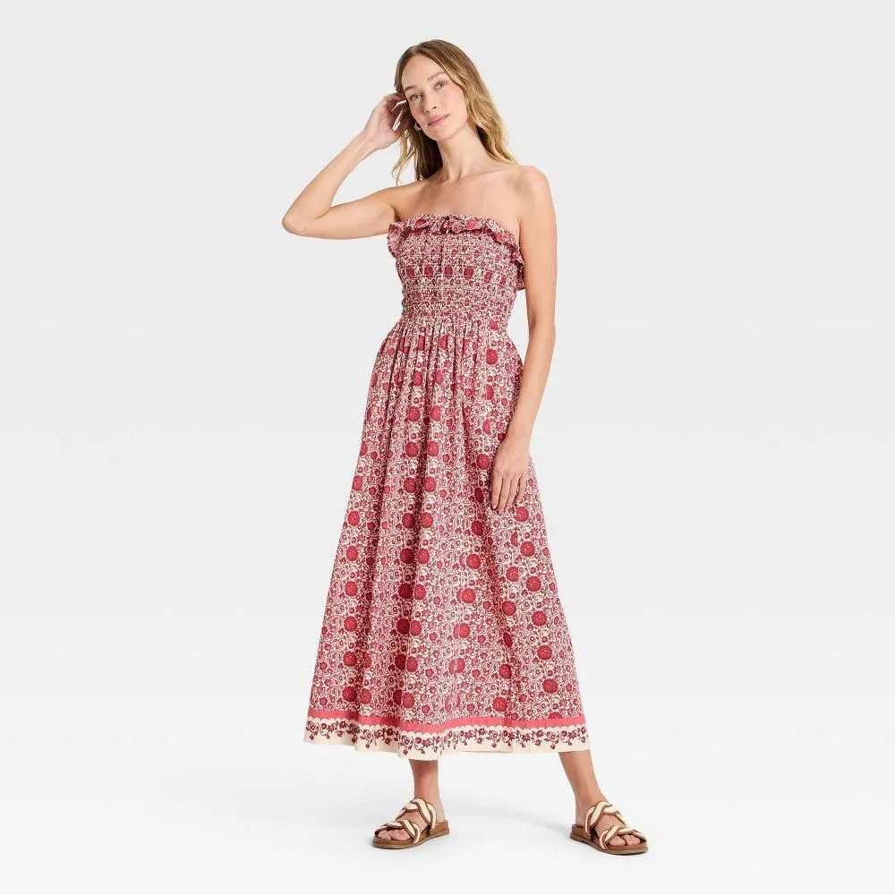 New without Tags - Women's Cotton Maxi Pullover Sundress - Universal Thread Pink Floral M