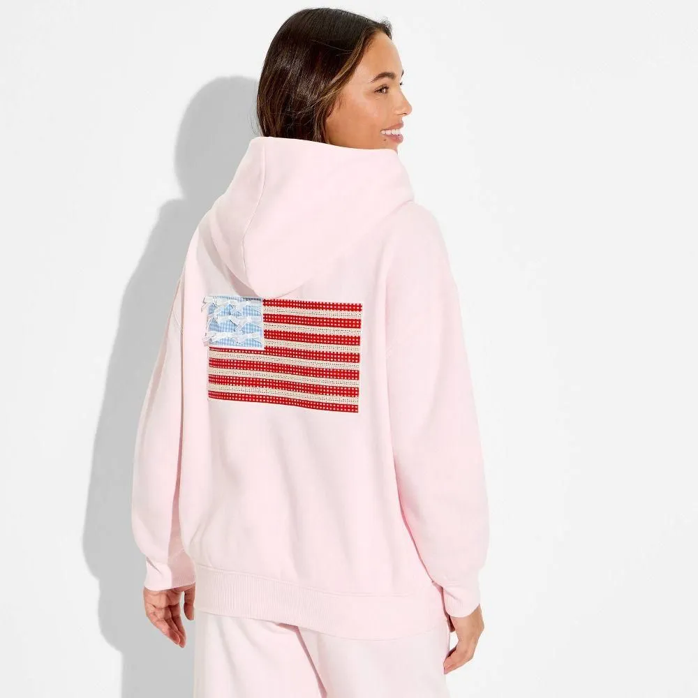New without Tags - Women's Oversized Hooded Pullover Sweatshirt - Wild Fable Light Pink Flags XL