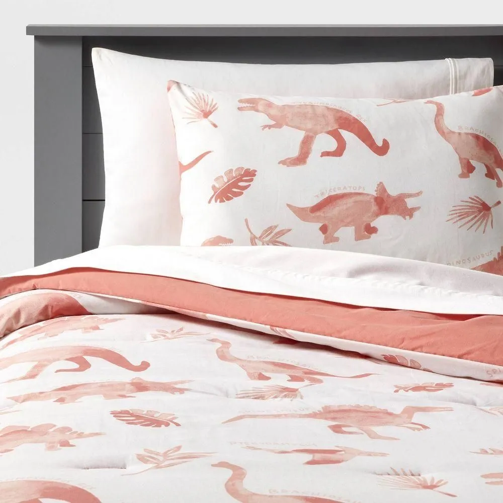 New without box - Twin Dinosaur Comforter Set Pink - Pillowfort