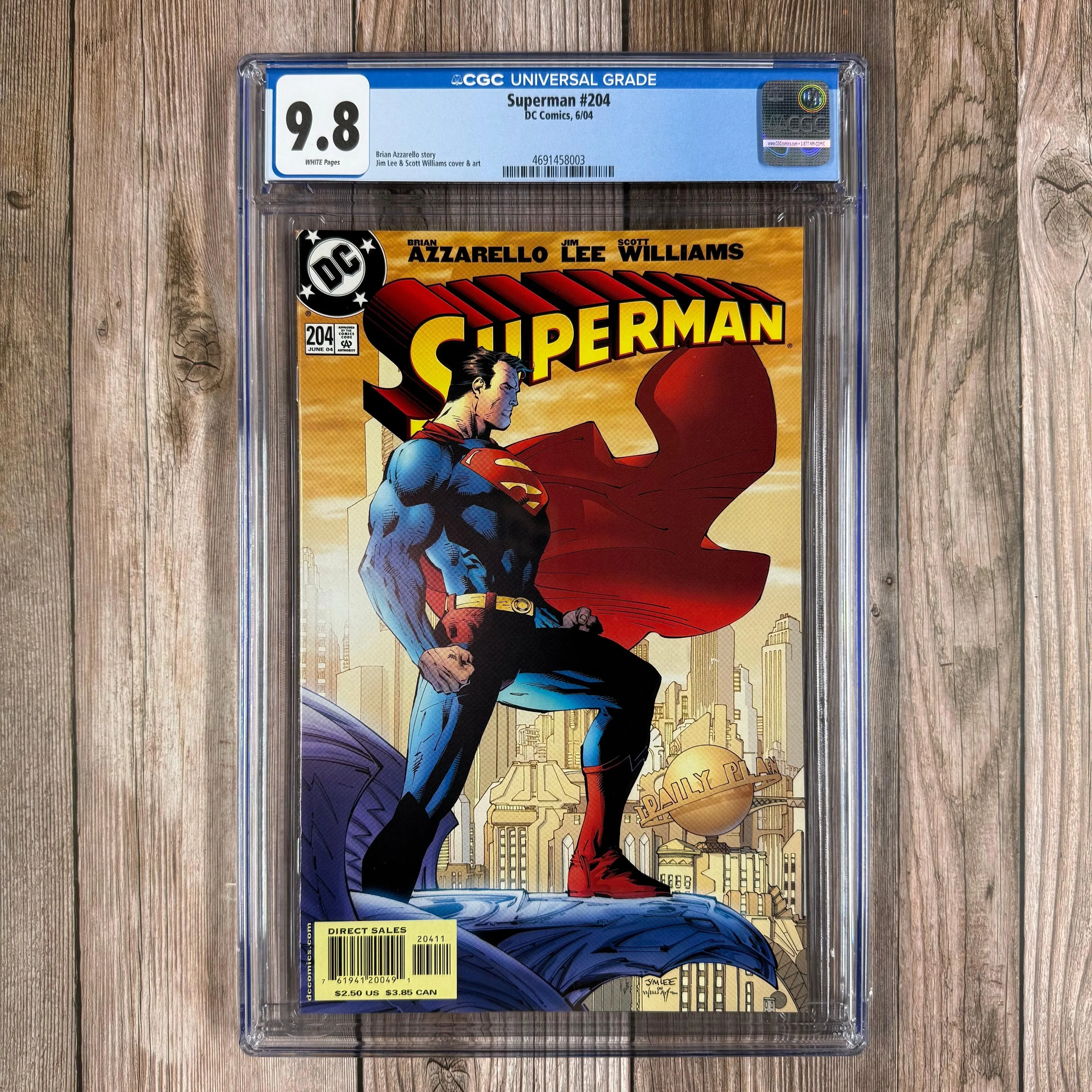 Superman #204 CGC 9.8 WP Custom Label, Cover art by Jim Lee (Cert 8003)