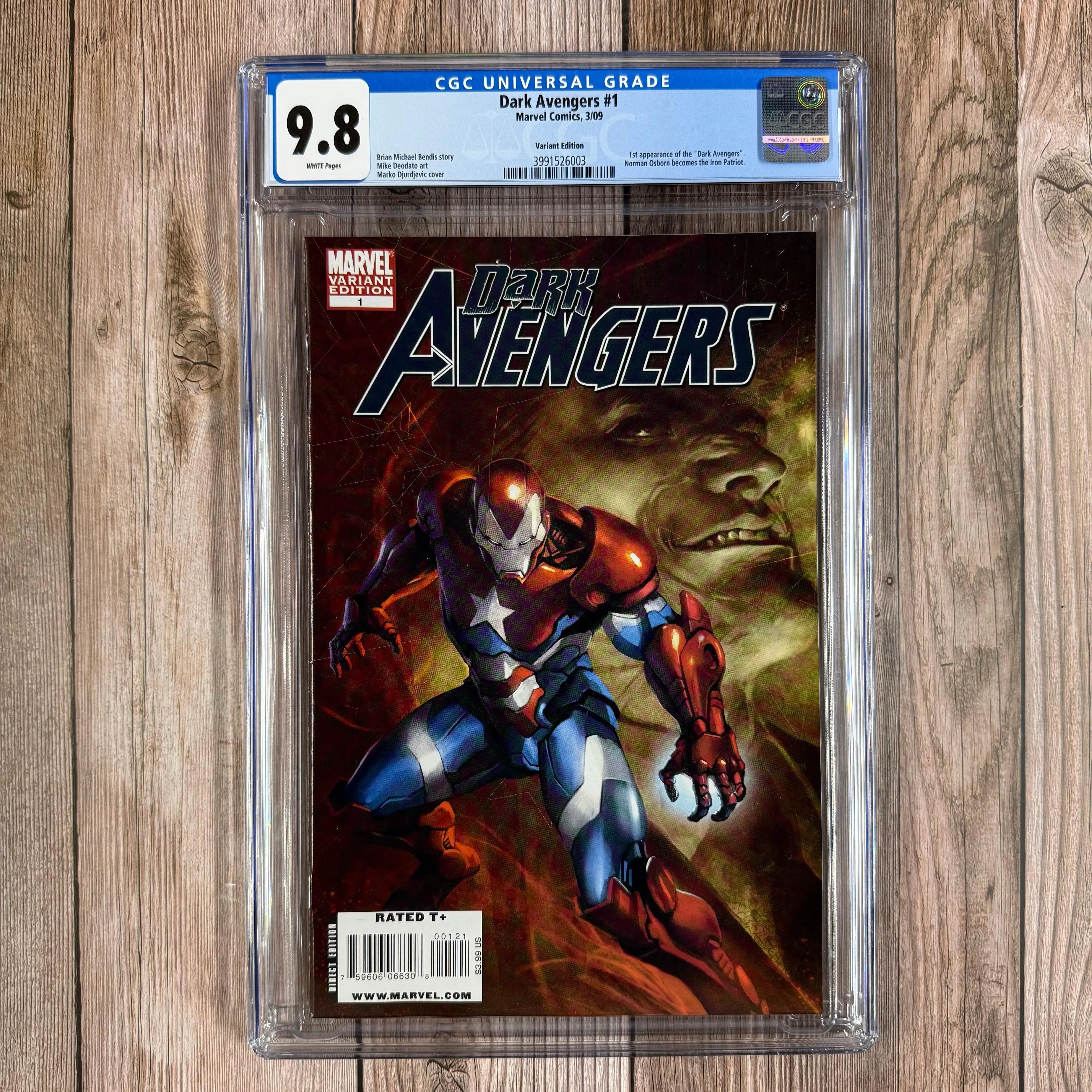 Dark Avengers #1 CGC 9.6 WP 1:20 Djurdjevic Variant Iron Patriot, 1st full appearance of the Dark Avengers (Cert 6003)