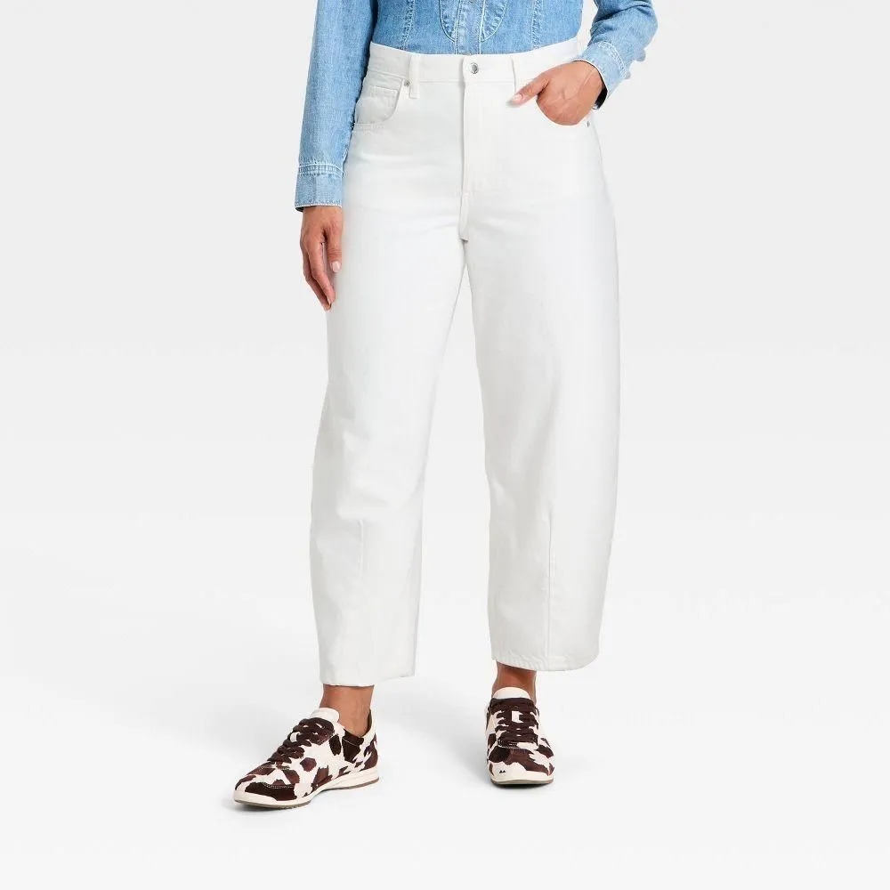 New without Tags - Women's High-Rise Barrel Jeans - Universal Thread™ White 16 Short