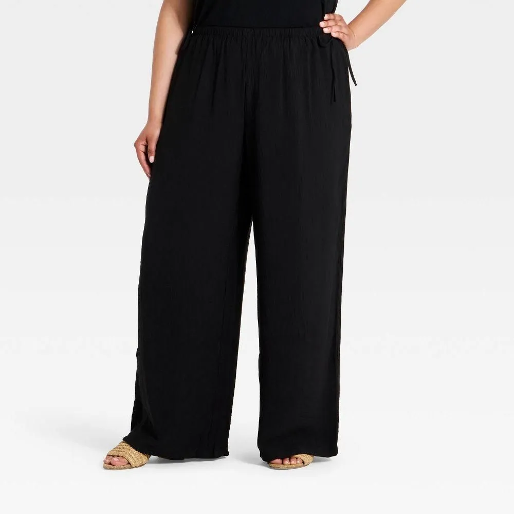 New without Tags - Women's High-Rise Modern Gauze Side-Tie Pants - A New Day™ Black 2X