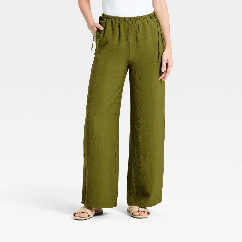 New without Tags - Size: S - Women's Low-Rise Modern Gauze Side-Tie Pants - A New Day Olive Green