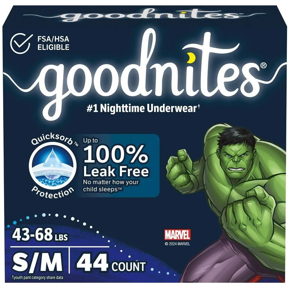 New without Tags - Goodnites Boys' Nighttime Underwear - S/M - 44ct