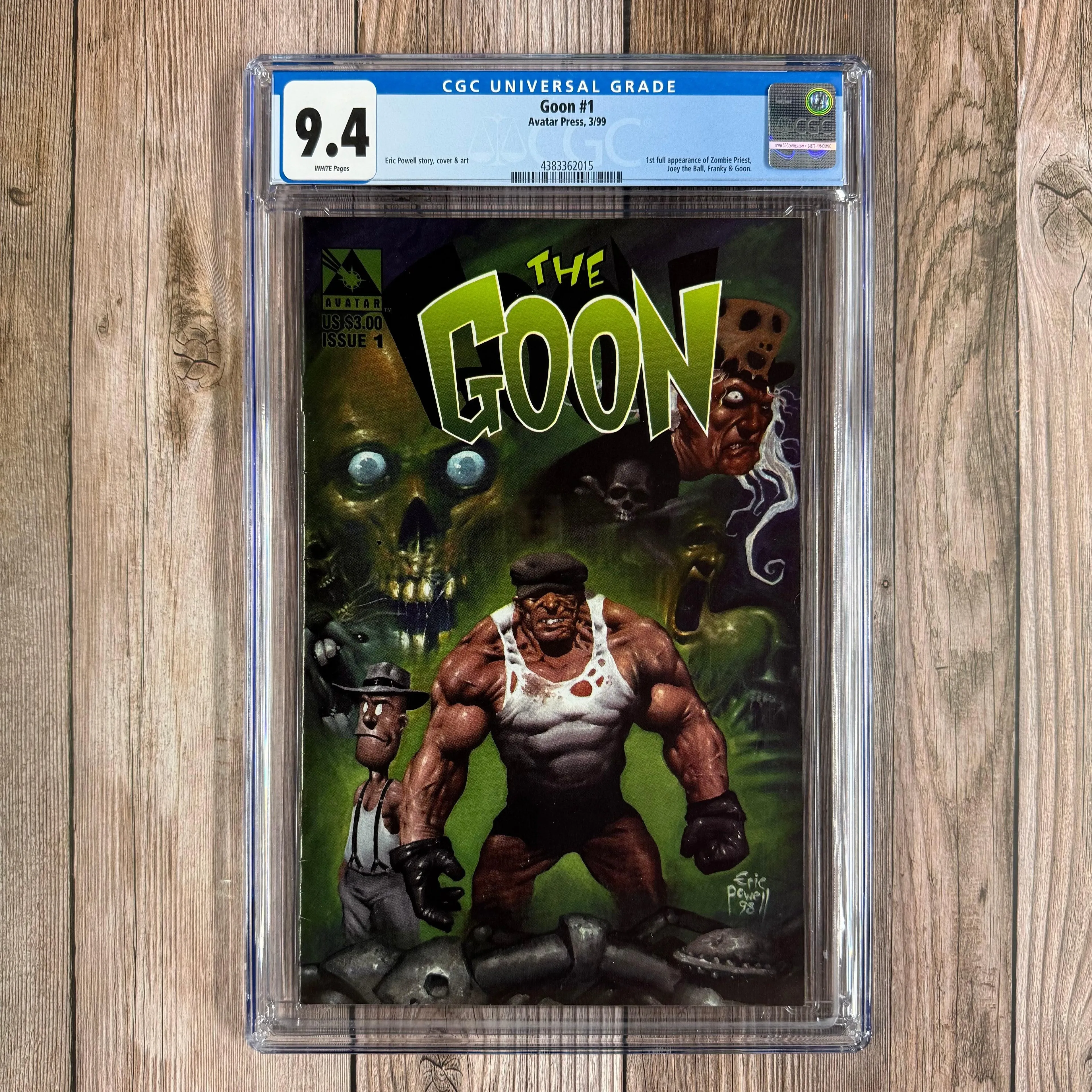 Goon #1 CGC 9.4 WP 1st Full Appearance of Zombie Priest, Joey the Ball, Franky & Goon (Cert 2015)