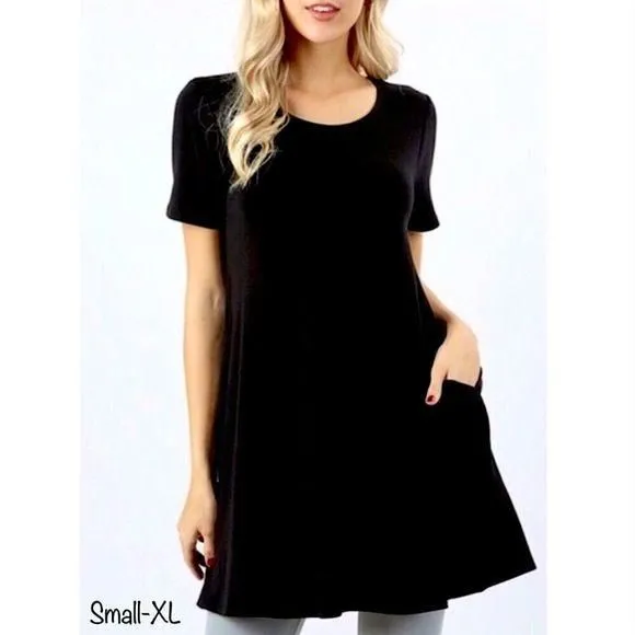 Product image for Black Pocket Tunic Dress S-XL