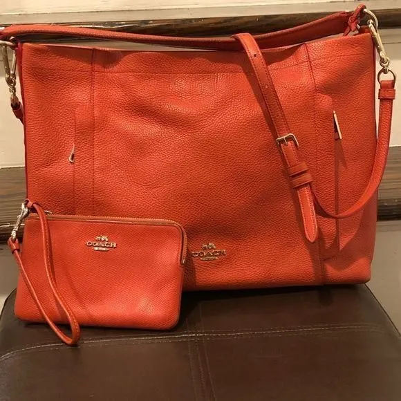 Product image for COACH Vintage Orange Tangerine Crossbody Tote Handbag Mint Condition