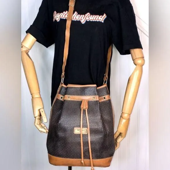 Product image for TED LAPIDUS Paris Monogram Leather Drawstring Bucket Crossbody Shoulder Bag
