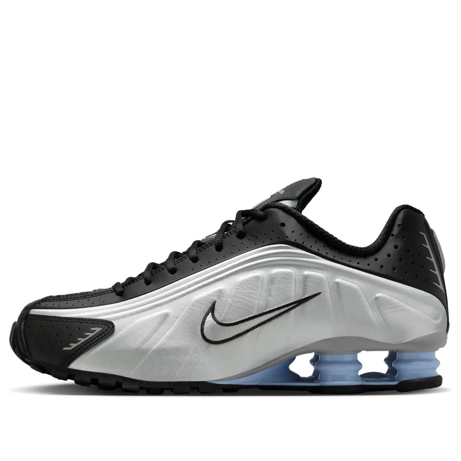 Nike Shox R4 
Metallic Silver Black Psychic Blue