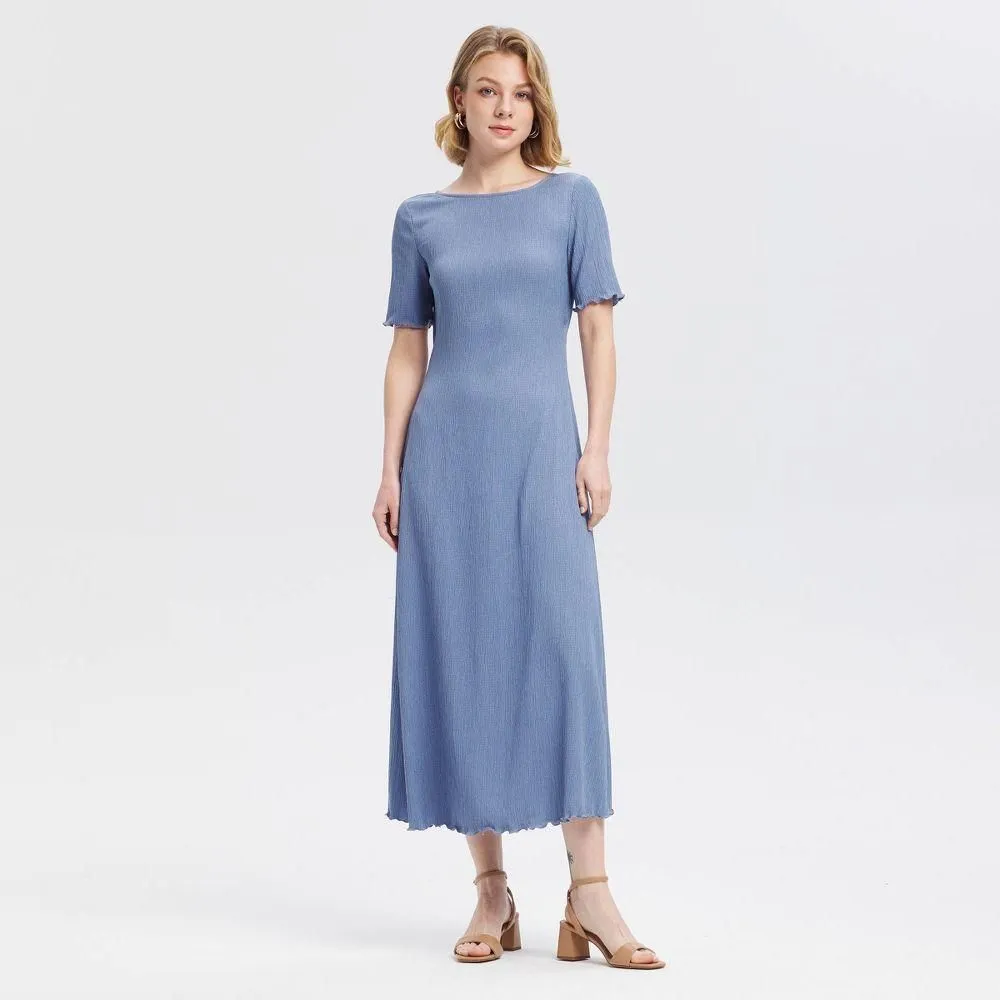 New without Tags - Women's Short Sleeve Smocked Tie-Back Dress - A New Day™ Blue XXL