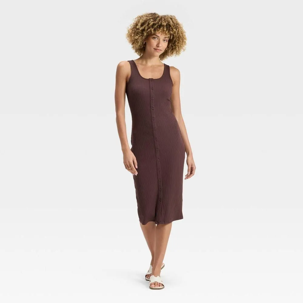 New without Tags - Women's Knit Button-Front Midi Dress - A New Day Brown L