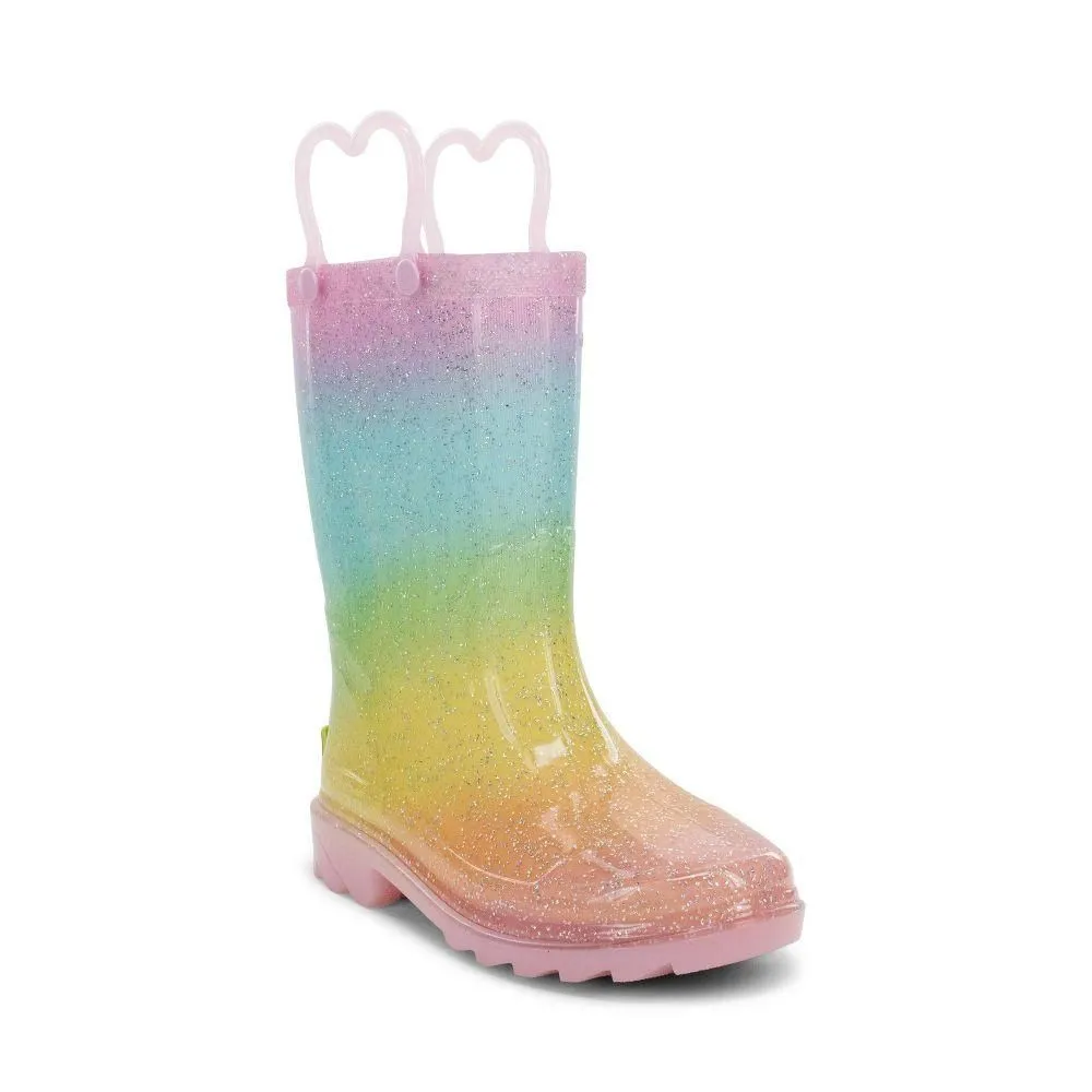 New without Tags - Western Chief Toddler Glitter Rainbow Rain Boots - Pink/Yellow/Blue 7T
