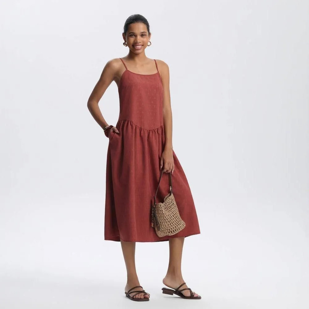 New without Tags - Women's Drop Waist Midi Dress - A New Day Rust S