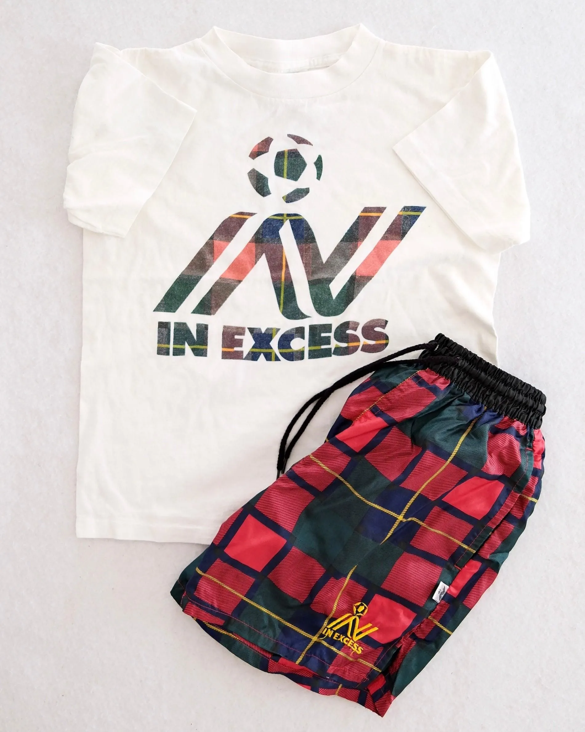 Vintage In Excess Kids Soccer Tee and Plaid Shorts Set: Size 10-12
