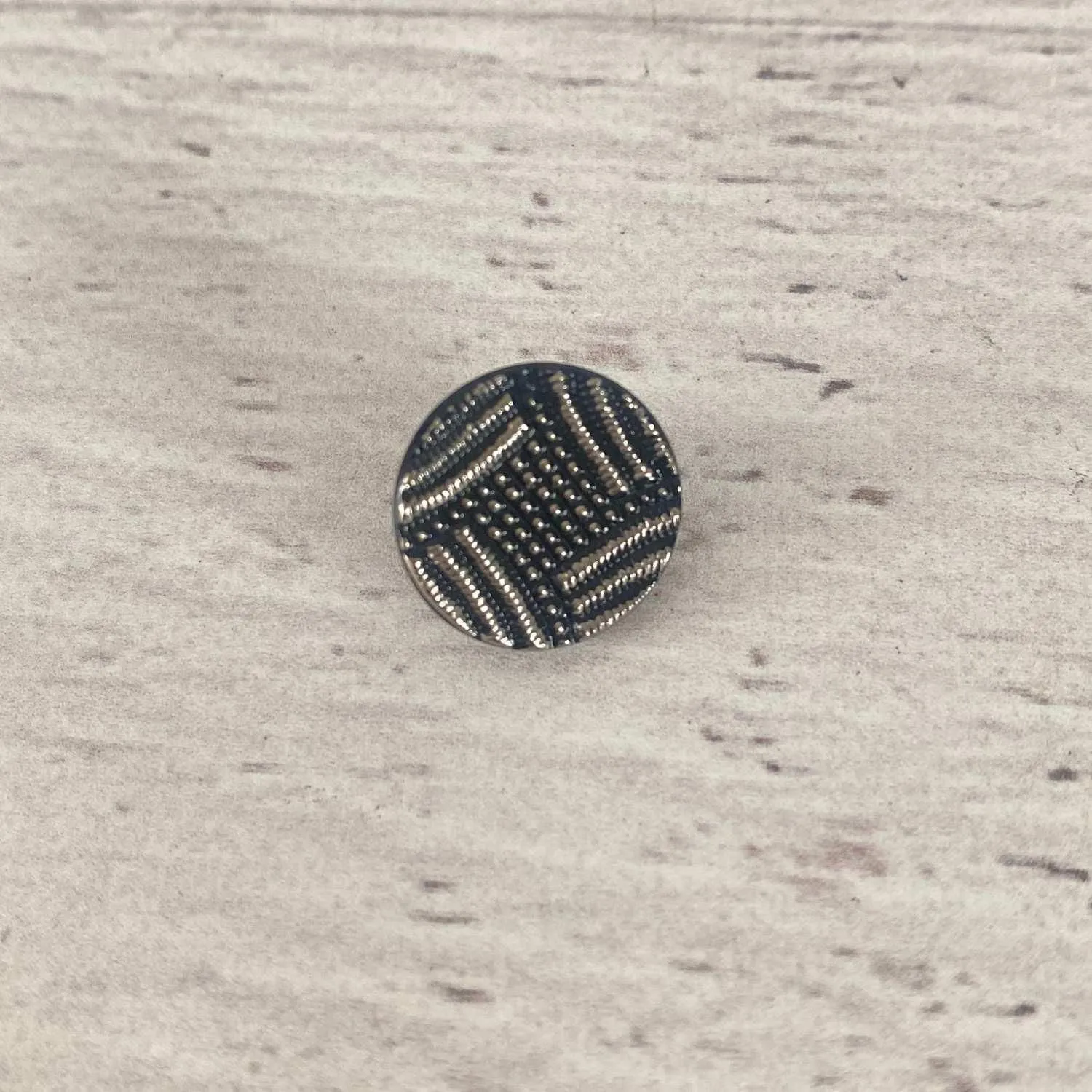 Czech Glass Vintage Button with Small Shank Black Silver