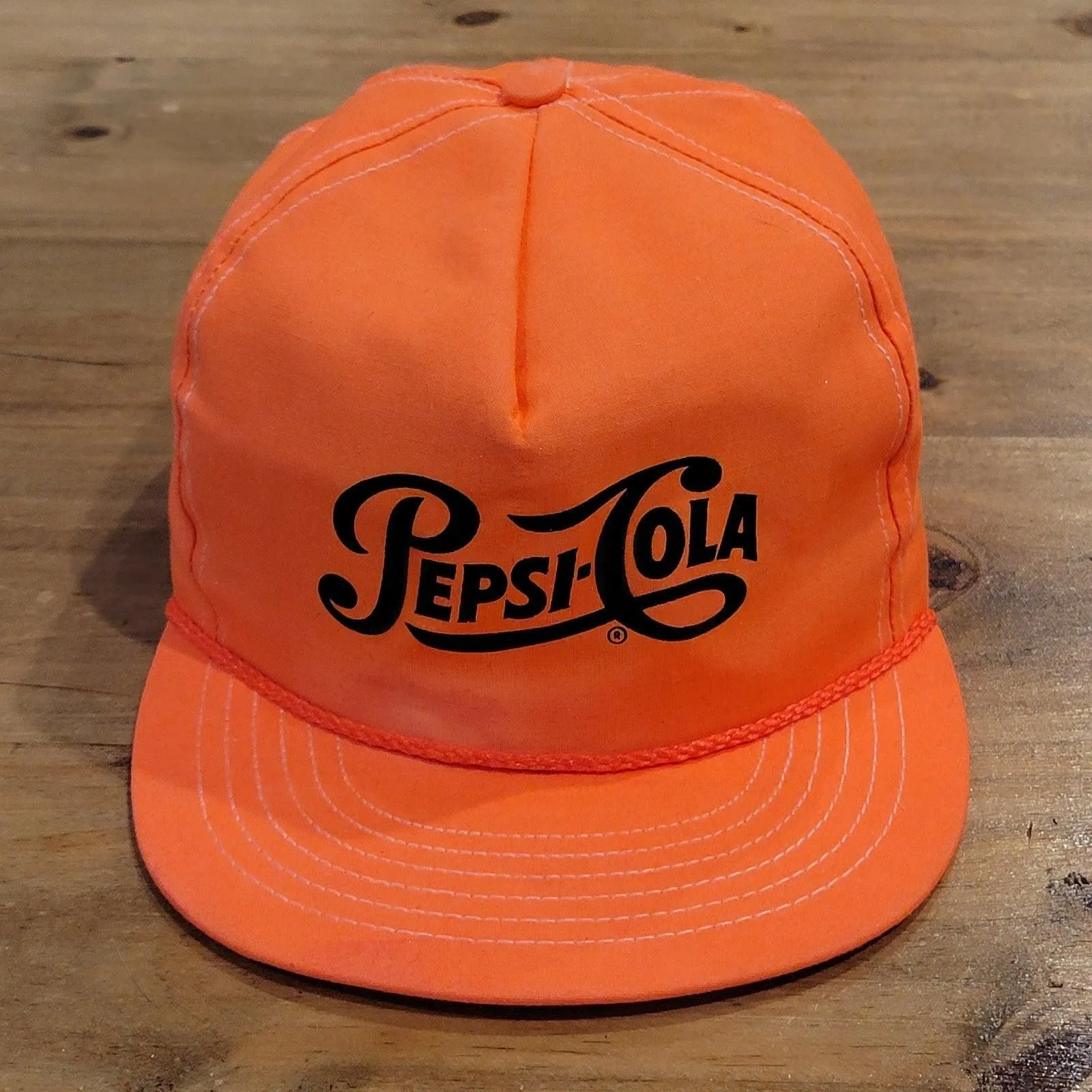 Vintage Pepsi Hat Cap Snapback Orange Rope 80s 90s Pepsi-Cola Soda Pop Drink