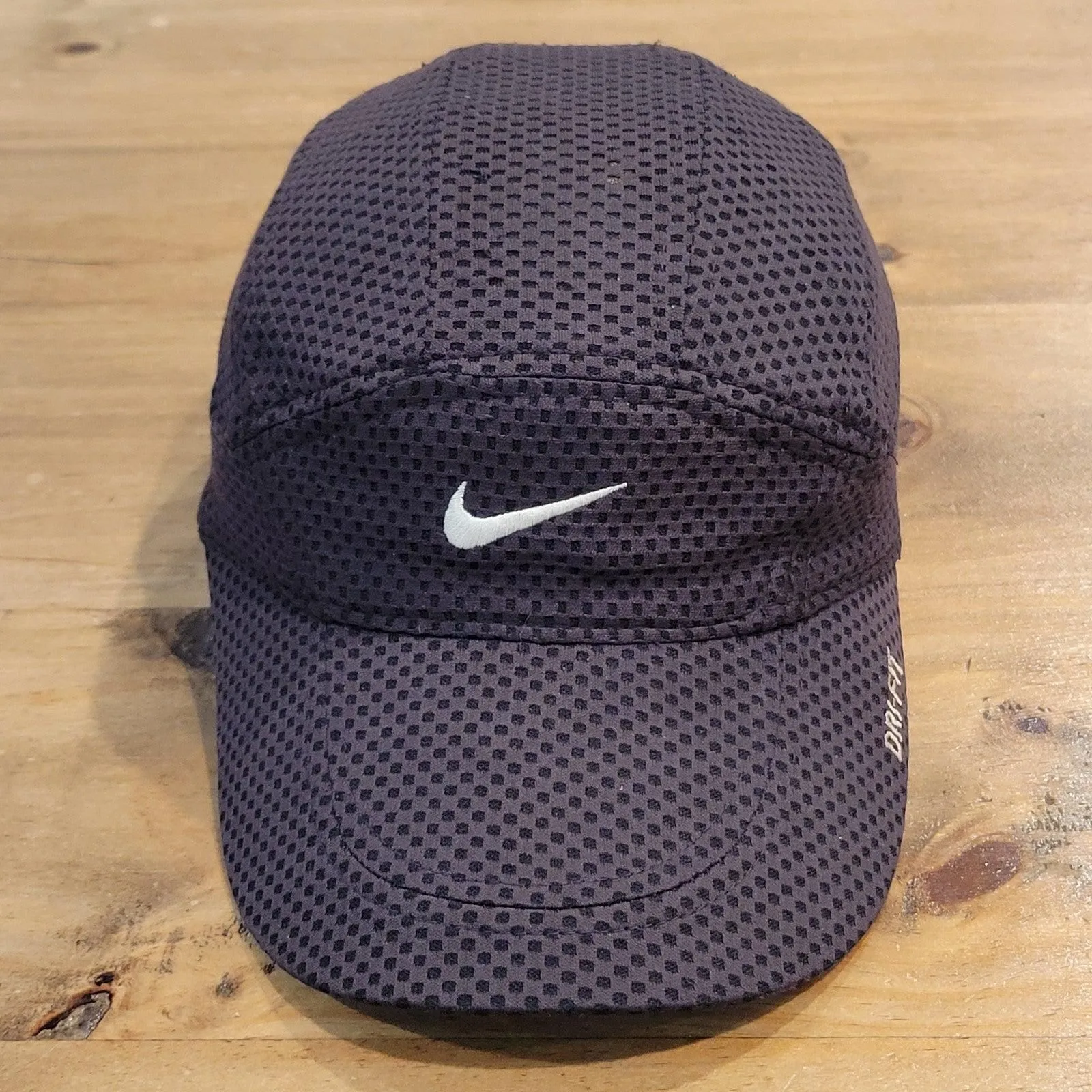 Vintage Nike Tailwind Panel Hat Cap Strap Back Black Y2K 90s Swoosh Running
