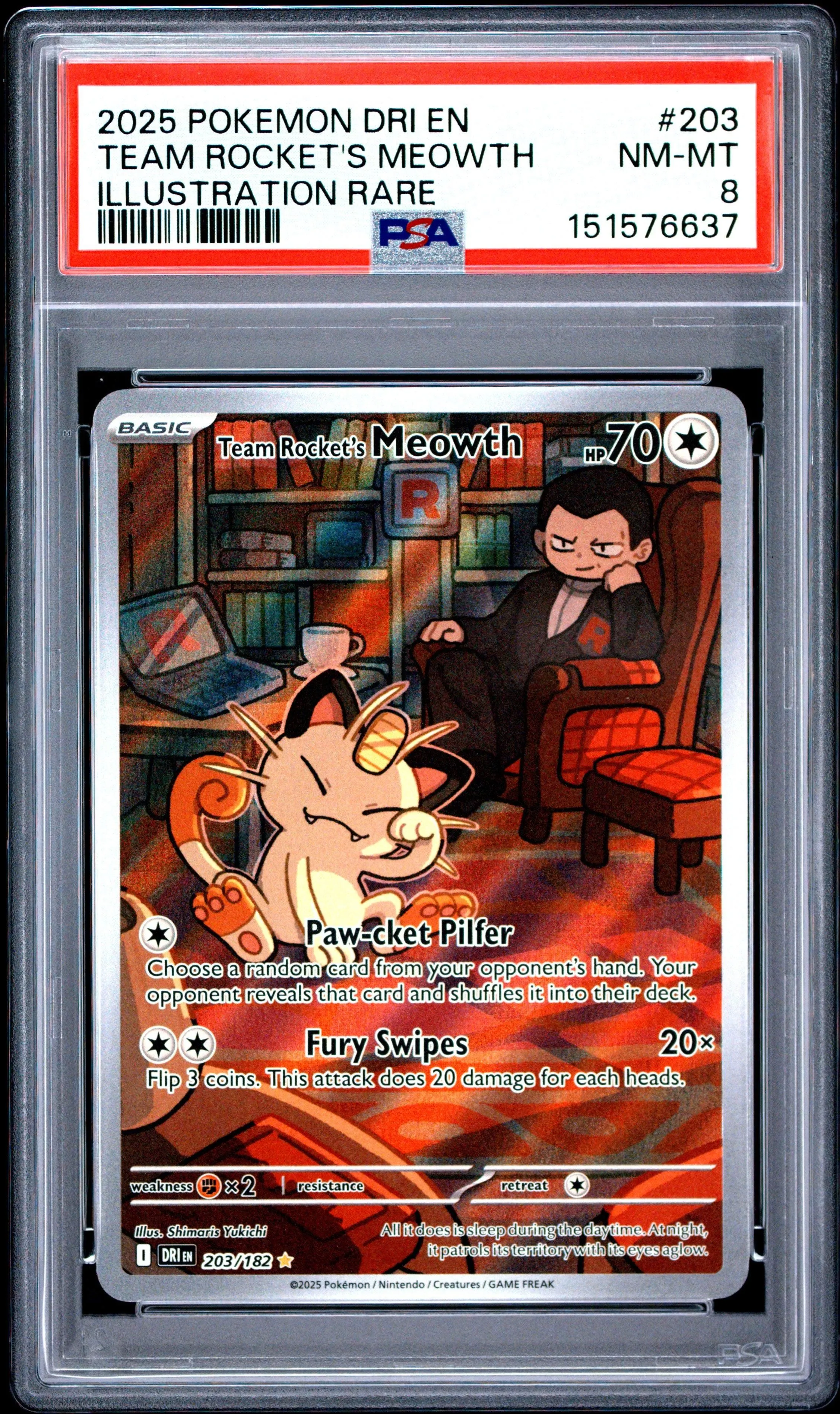 2025 Pokemon Dri En Illustration Rare Team Rocket'S Meowth 8 PSA #203
