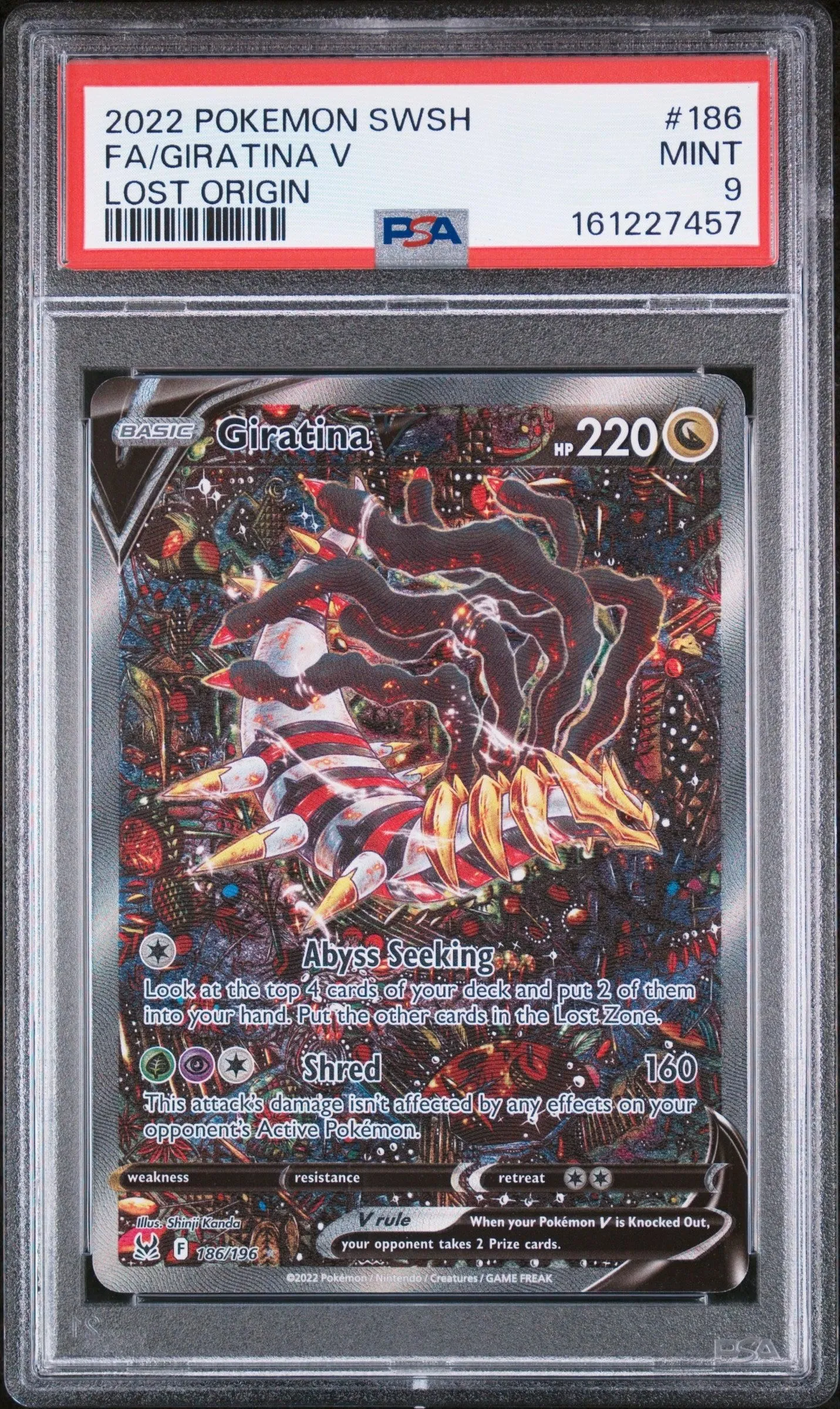 2022 Pokemon Sword & Shield Lost Origin Lost Origin Fa/Giratina V 9 PSA #186