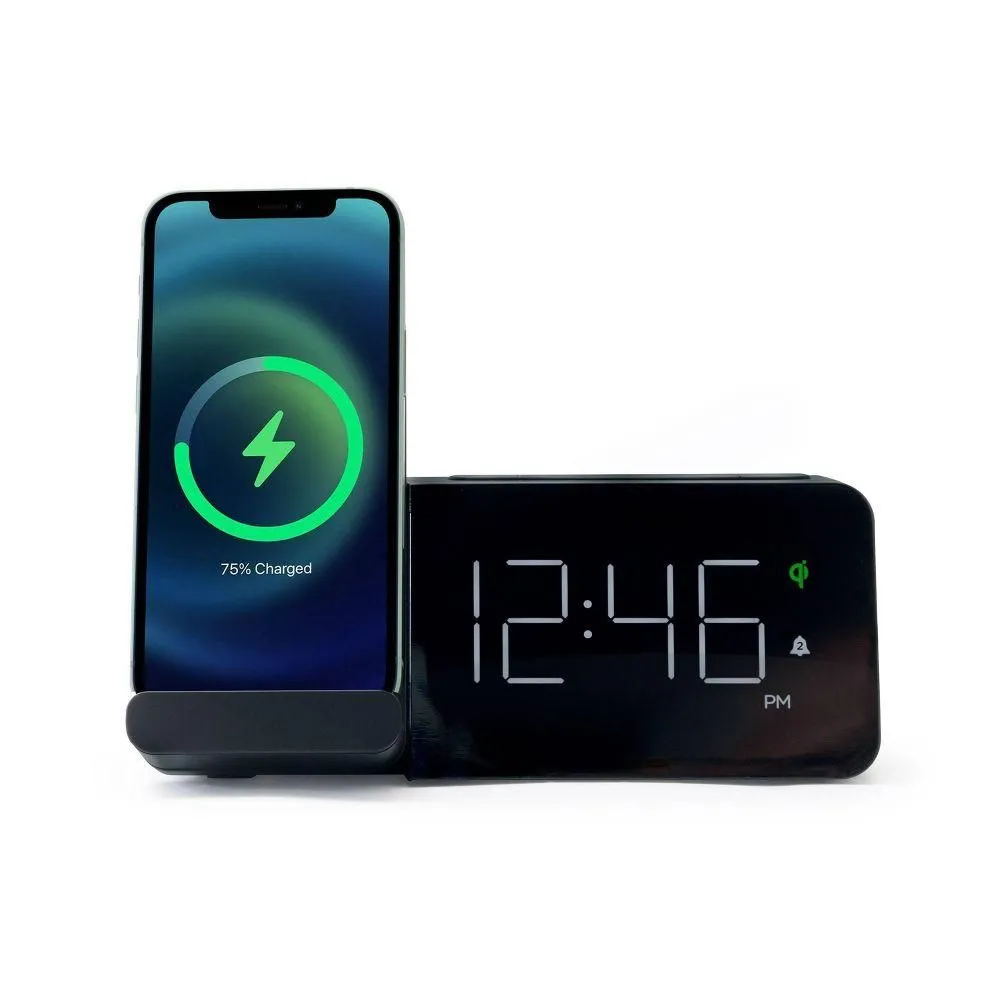 Used and fully functioning - Capello Power Stand Alarm Desk Table Clock Wireless Charger USB Port Black