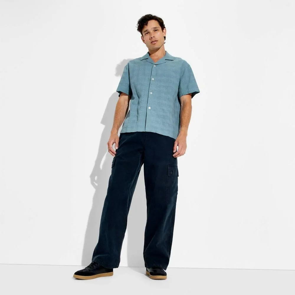 New without Tags - Men's Short Sleeve Seersucker Button-Down Camp Shirt - Original Use Blue M