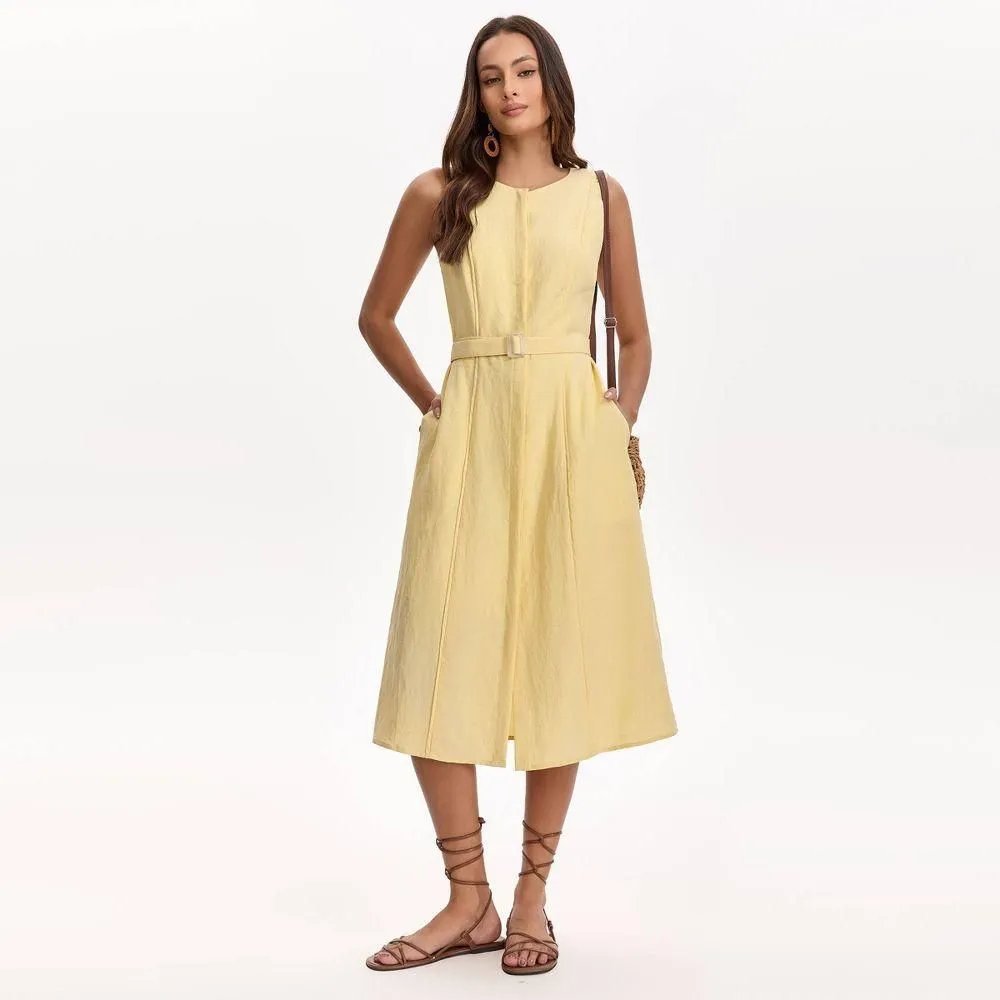 New without Tags - Women's Belted Midi Dress - A New Day Yellow XL