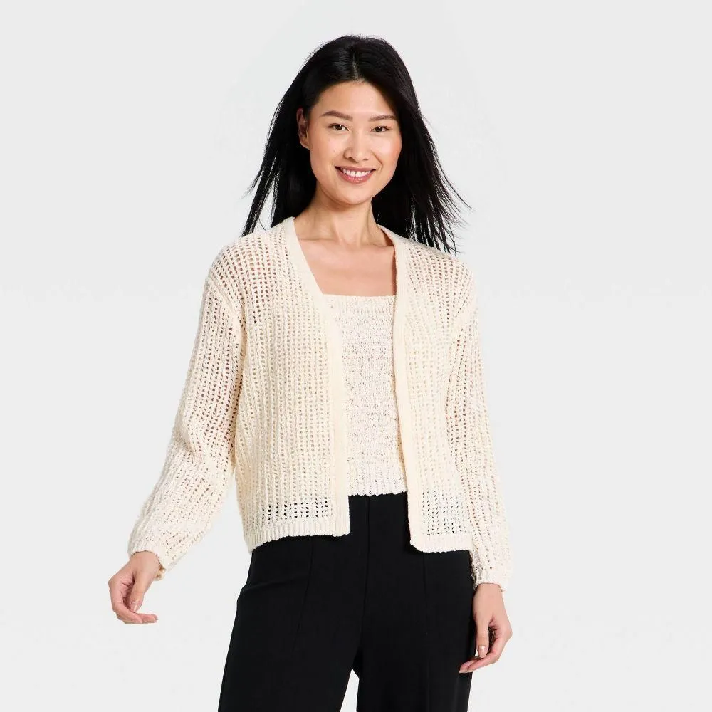 New without Tags - Size: S - Women's Long Sleeve Tape Yarn Open Cardigan - A New Day Cream