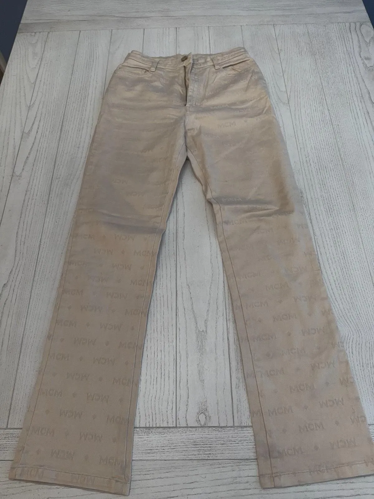 MCM Beige Diamond Logo Pants 27” Waist 31” Inseam  42" Length
