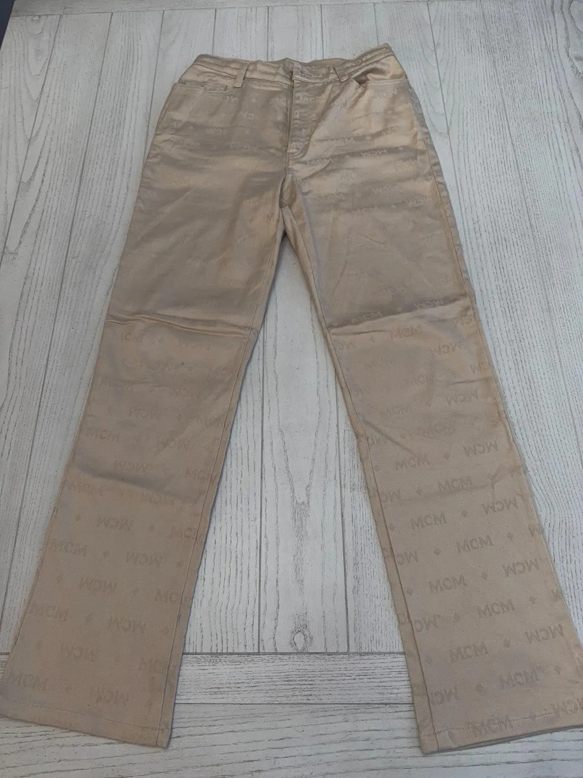 MCM Beige Diamond Logo Pants 28” Waist 28” Inseam  40" Length