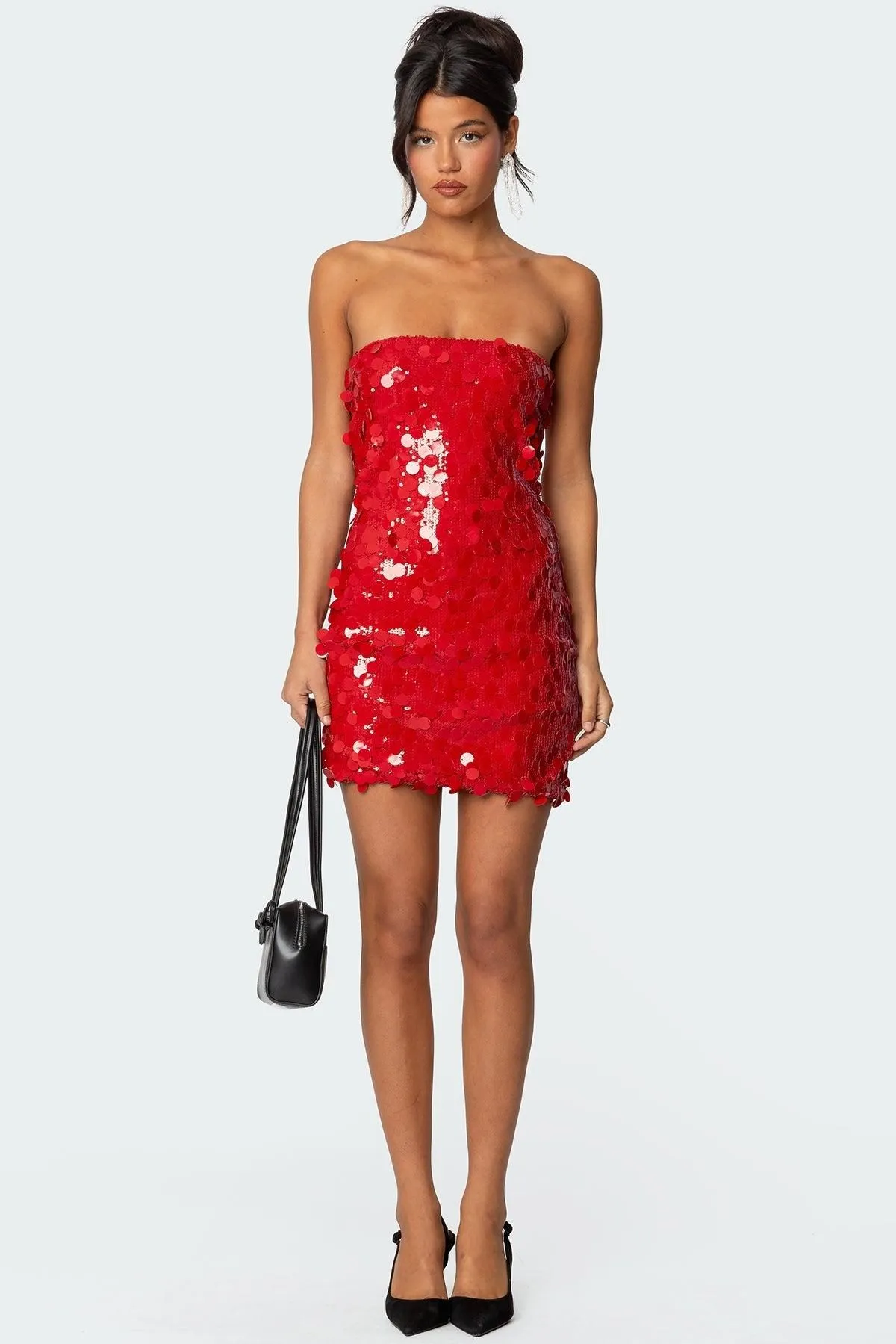 NWT $80 MSRP Edikted Red Strapless Embellished Mini Party Dress Size S